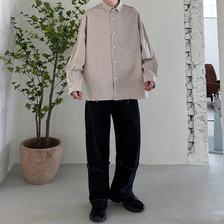 Cut-off semi-wide denim pants