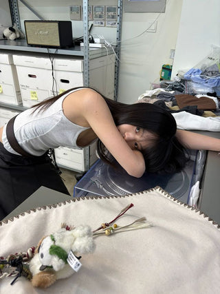 [NeverSeez] Ribbed Button-Front Cami Top