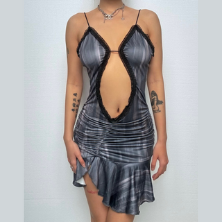 Hollow out ruffle ruched cami cut out mini dress