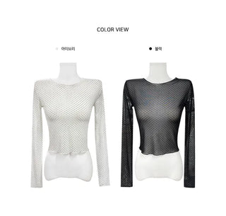 Tutu Small Dot Layered See-Through Long Sleeve T-Shirt - 2 Colors
