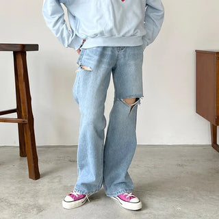 Slit wide denim pants