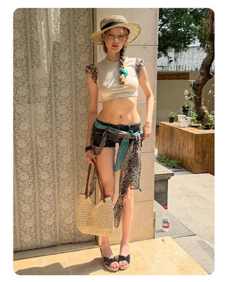 [NECY] Floral Leopard Flutter Crop Top