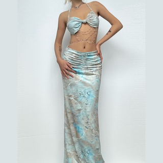 Sweetheart neck beaded backless contrast cami maxi dress