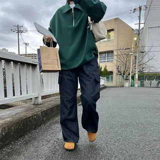 Oversized Half-Zip Color Sweatshirt
