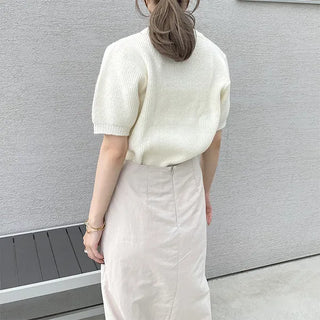 Puff-sleeve round knit
