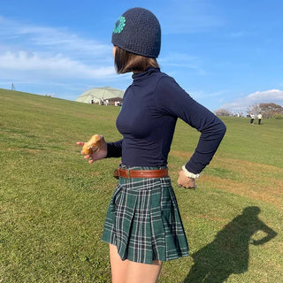Checked pleated mini skirt