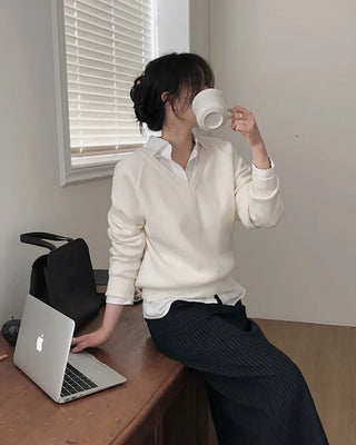 (8 colors) High-gauge V-neck raglan knit