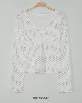 (2 colors) Dot Lace Long Sleeve T-Shirt