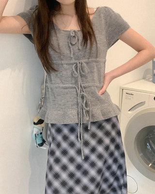 Ribbon U-neck puff knit
