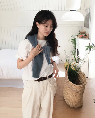 (Short-sleeved/Long-sleeved) Clean Cotton Daily Plain T-Shirt