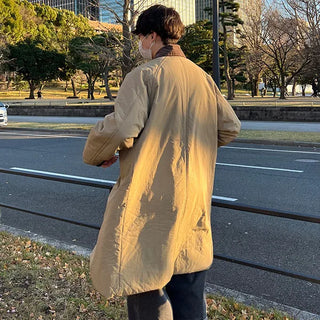 Corduroy two-tone long down jacket