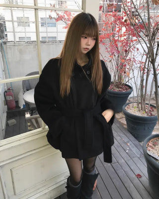 HIGH NECK BELTED HALF COAT (3color)