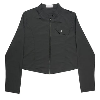 Cropped nylon biker jacket