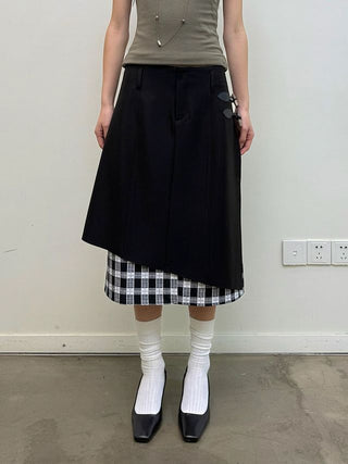 NEVERSEEZ Checkered Patchwork Skirt