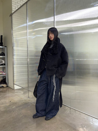 [NeverSeez] Raw Denim Wide-leg Jeans