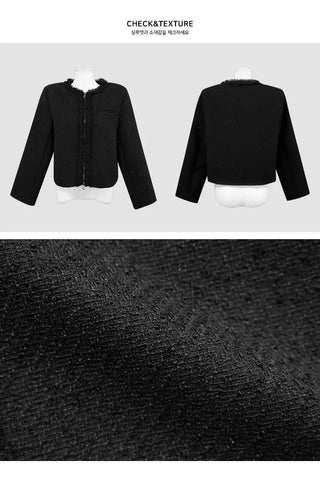 Rudy Round Neck Zip-Up Surgical Tweed Jacket - 2 Colors