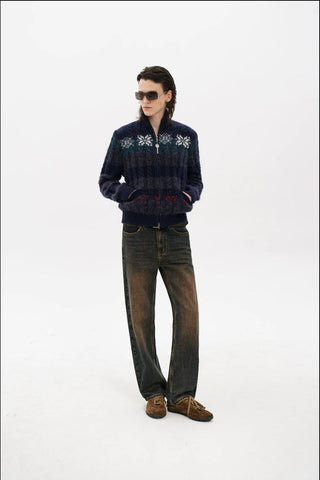 [MASONPRINCE] Fair Isle Cable Knit Wool Blend Cardigan