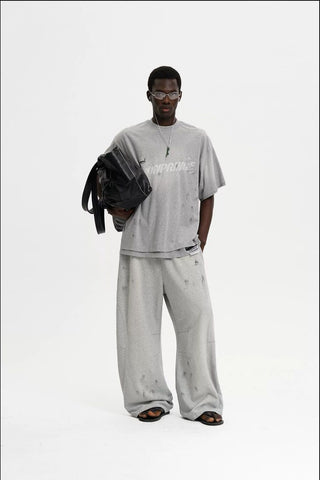 [MASONPRINCE] Paint Print Curved Wide Sweatpants
