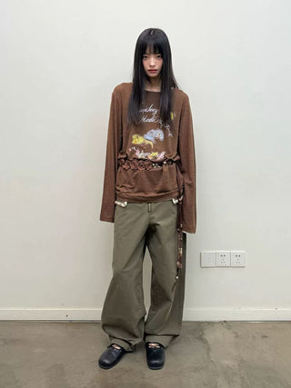 [NEVERSEEZ] Beaded Pocket Washed Work Pants