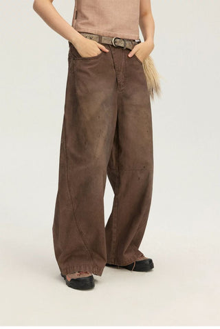 [Monterest] Washed Curved Seam Wide Leg Pants