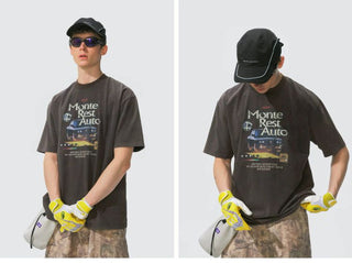 [Monterest] Washed Cotton Racing Print T-Shirt