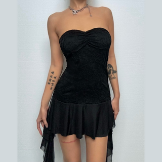 Sweetheart neck mesh ruffle mini dress