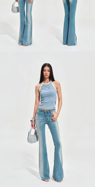 [NOTAWEAR] Rhinestone Flare Jeans Mid-Rise