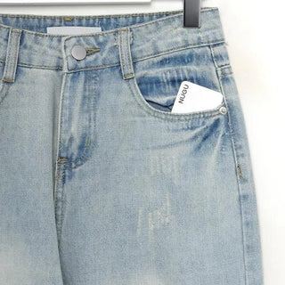 Washed light denim pants