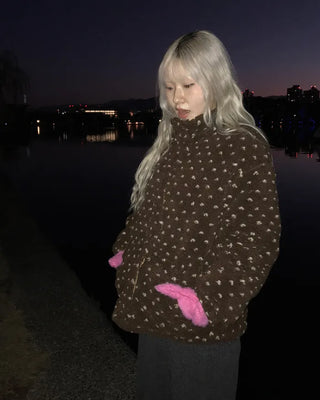 Dot fleece zip-up