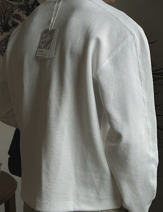 Combed Cotton Semi-Crop Waffle Cut Long Sleeve Tee (6 colors, M~XL)