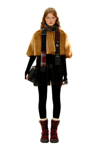 [Moromoro2] Plaid Fur-Lined Platform Snow  Boots
