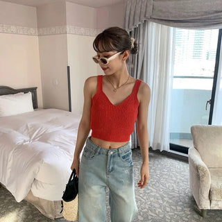 Cropped knit bustier