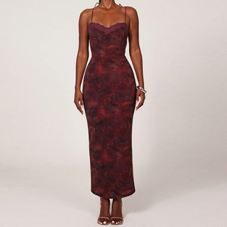 Lace hem contrast self tie cami maxi dress