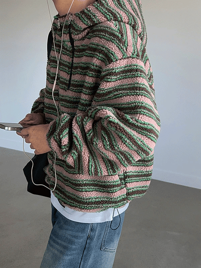 Cheek Stripe Fleece Zip-Up Hoodie