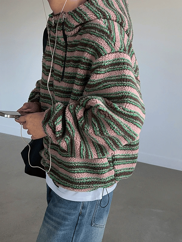 Cheek Stripe Fleece Zip-Up Hoodie
