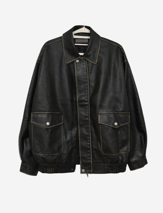 Washed leather oversized blouson
