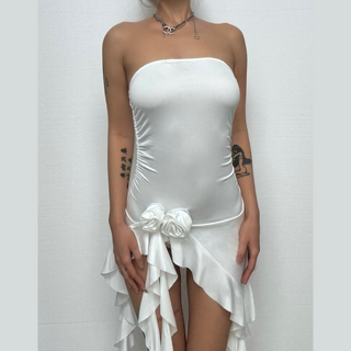 Rose applique ruffle ruched tube top