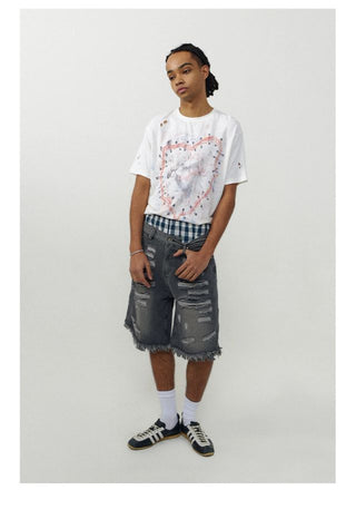 CONP Distressed denim half pants (gray)