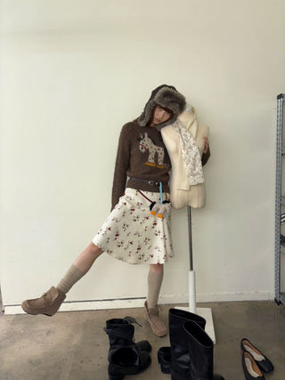 [NeverSeez] Pony Pattern Crew Neck Sweater