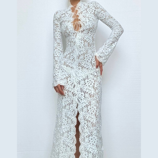 Lace long sleeve slit lace up maxi dress