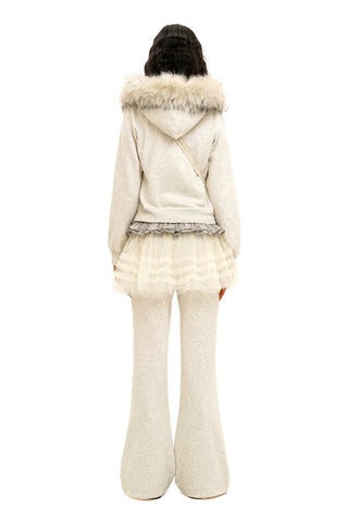 [Moromoro2] Fur Collar Hoodie & Flare Sweatpants  Set