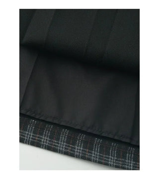 Belted wool check pattern pleated midi skirt (2 colors)