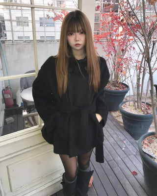 HIGH NECK BELTED HALF COAT (3color)