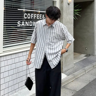 Stitch stripe short-sleeved shirt