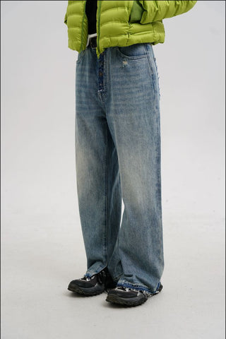 [MASONPRINCE] Distressed High-Waist Denim Jeans