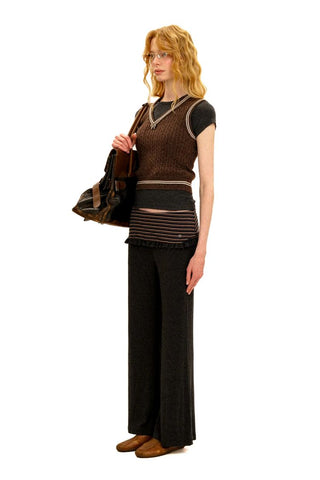 [Moromoro2] Striped Fold-Over Flare  Pants