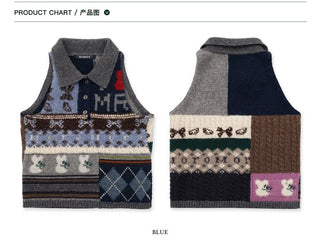 [Moromoro] Multi Pattern Patchwork Knit Set