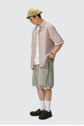 [Monterest] Seersucker Check Logo Embroidered Shirt