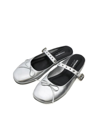 [moromoro2] Leather Bow Ballet Flats