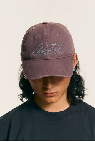 [Monterest] Washed Distressed Logo Embroidered Cap